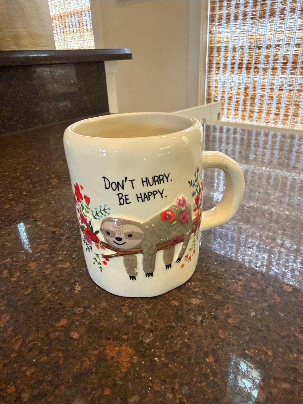 Don't Hurry Be Happy Sloth Ceramic Mug - Cream